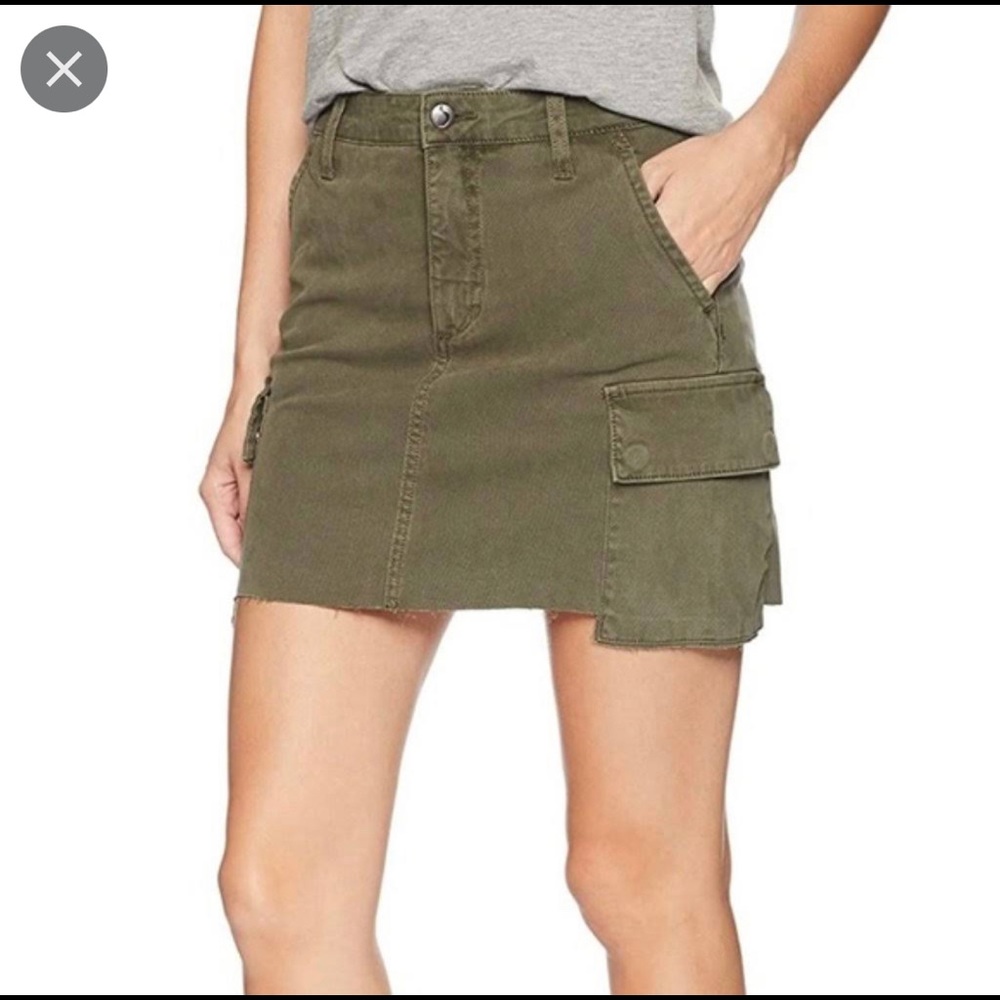 Joe's Jeans Denim Mini Skirt Army Green Raw Hem Cargo Pockets